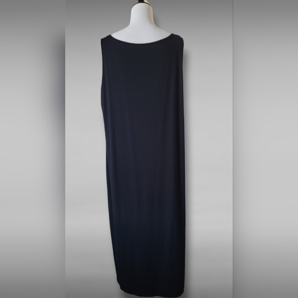 EILEEN FISHER Woman 2X Black Viscose Jersey Midi Dress Bateau Neck - Picture 7 of 10